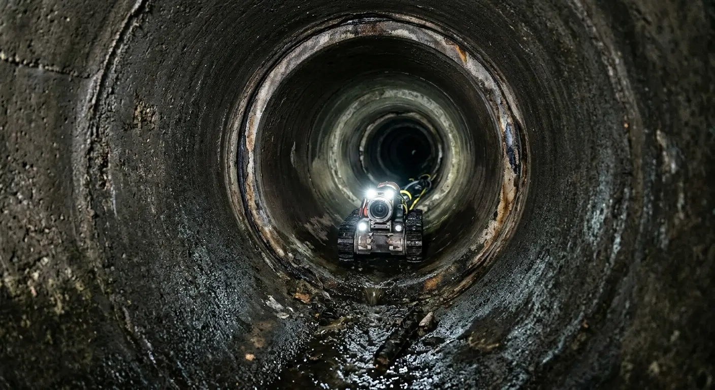 Robotic sewer camera inspecting pipe interior for Drain Snake Service in Albion
