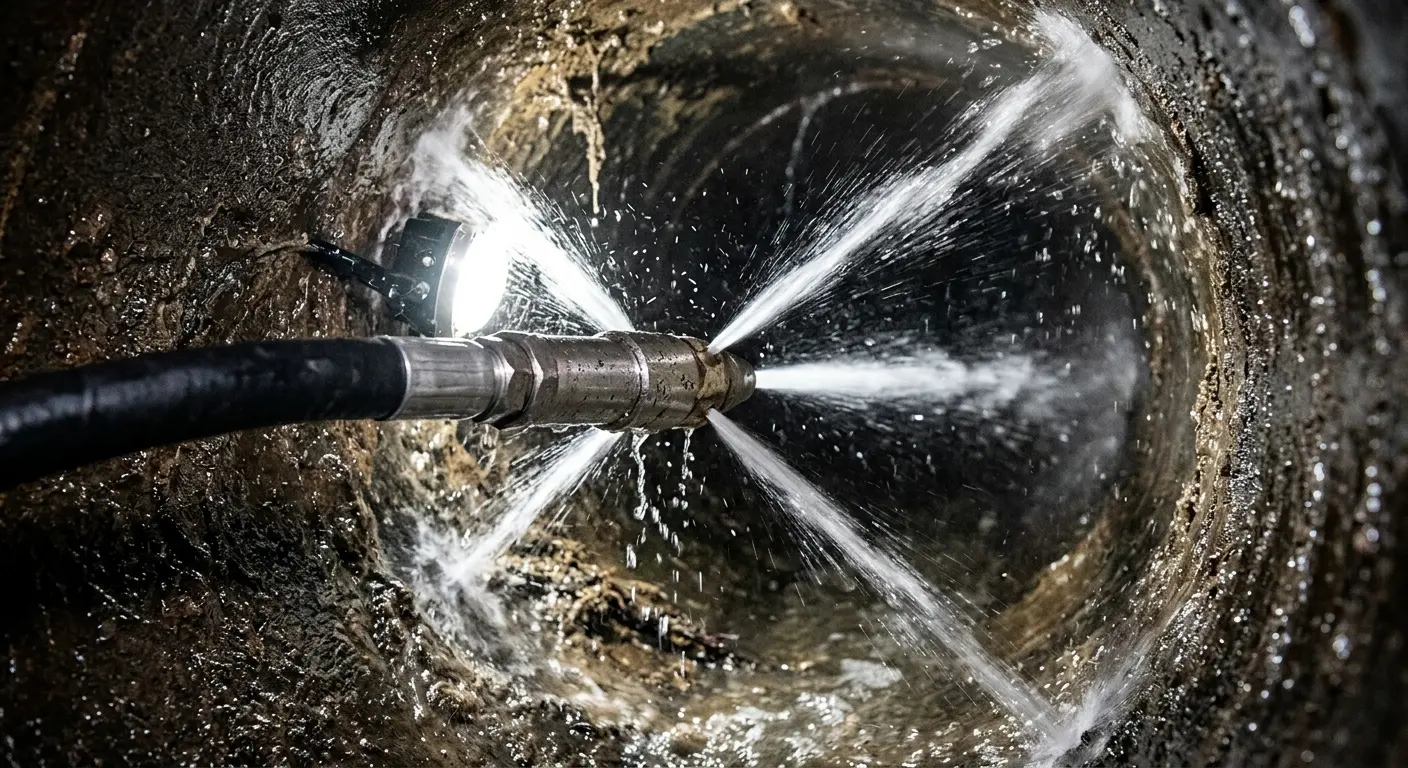 High-pressure hydro jetting nozzle cleaning sewer pipe for Sewer Cleanout in Albion